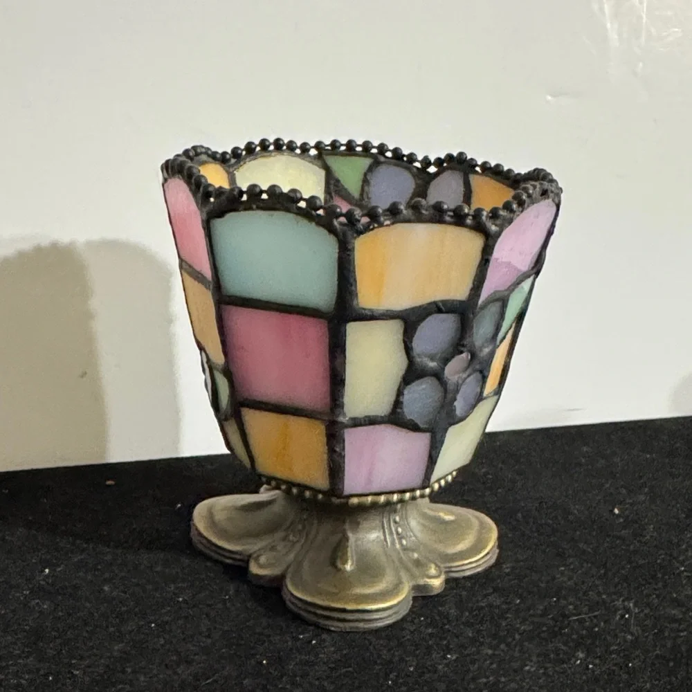 PartyLite Hydrangea Tiffany Style Stained Glass Votive Tea Light Candle Holder - Picture 3 of 9